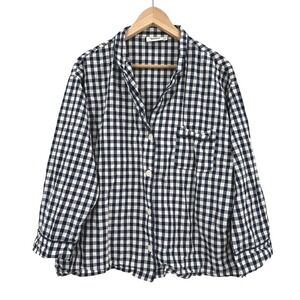 Sleepy Jones Womens XL Marina Pajama Shirt Navy White Gingham Cotton Button Up